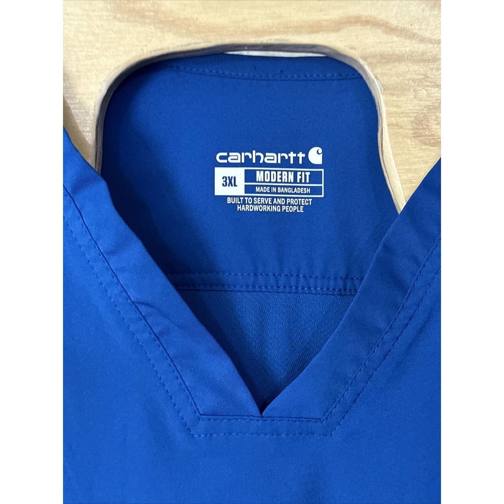 Carhartt Force Blue Scrub Top V-Neck Mens 3XL Short Sleeve‎ Shirt Top C15106 - Picture 2 of 5